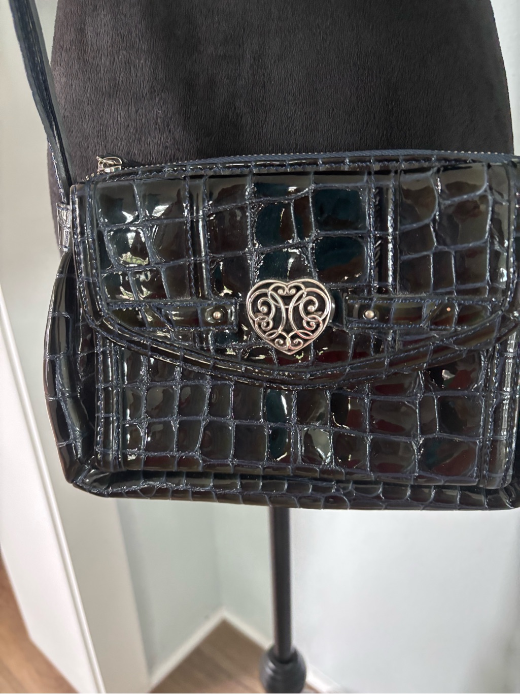 Brighton Navy Blue Croc-Embossed Crossbody With Heart Medallion — image 2 of 7